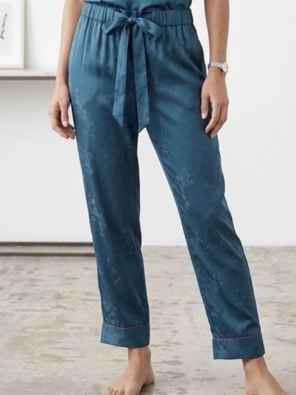 Soma Satin Lounge Sleep Pants Cropped with pockets Teal Green Size M - Picture 8 of 8